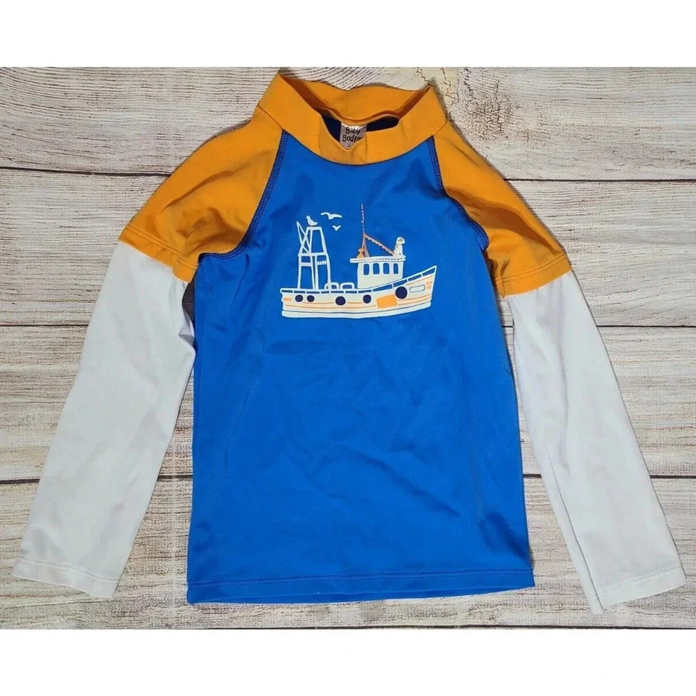 Baby Boden Toddler Boys Rash Guard Size 2-3Y Blue Orange Boat